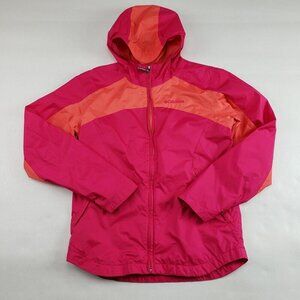 Columbia Hooded Rain Jacket Girls Large 14/16 Pink Full Zip Lined Nylon Coat